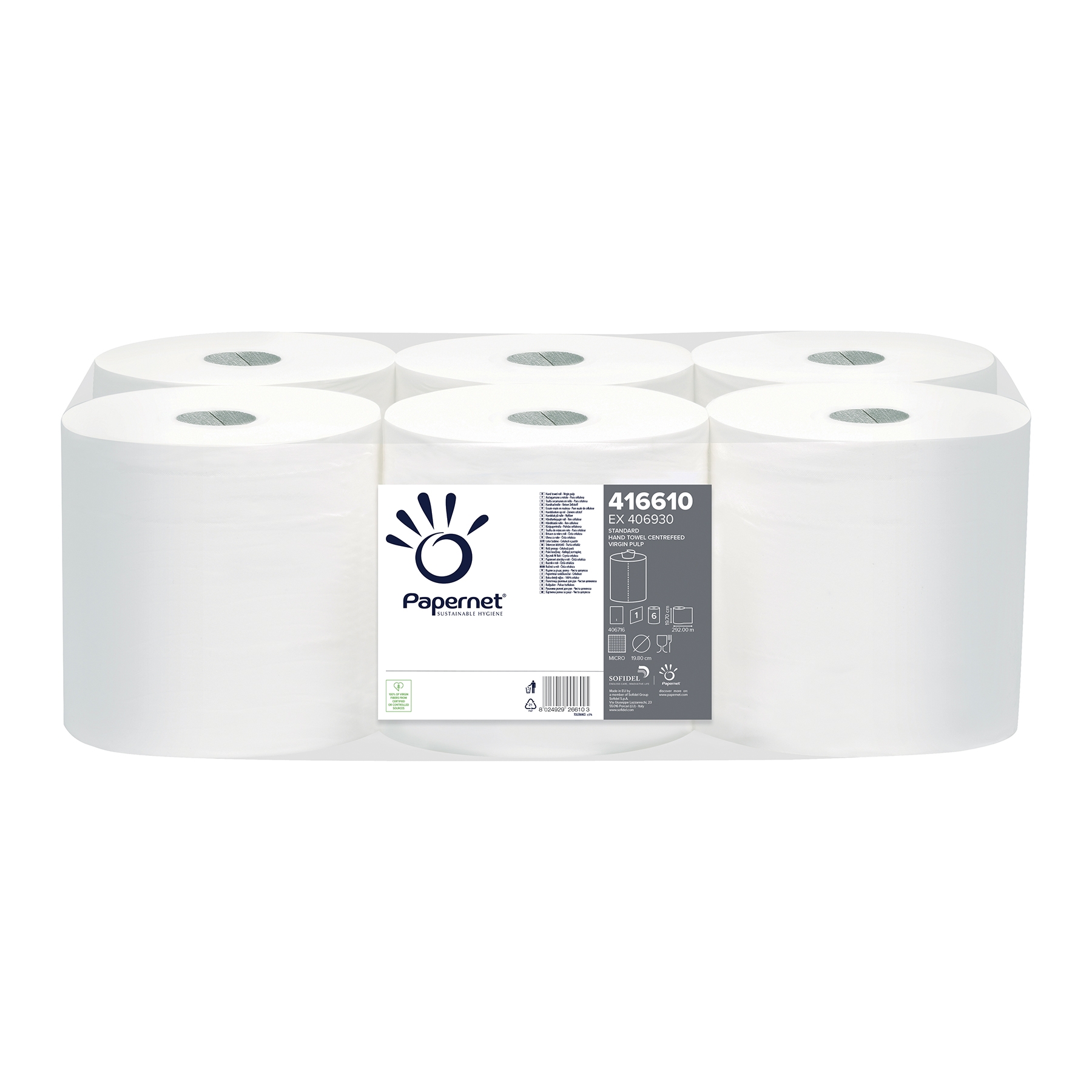 Sustainable Earth™ Papiertuchrolle, 1-lagig, Geprägt, Zentralentnahme, Recycelt, 197 mm, Naturweiß