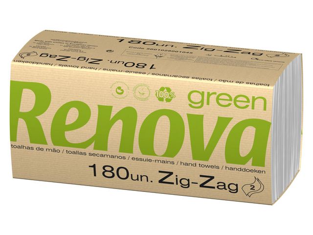 Gefaltete Green Zigzag-Papiertücher, 2-lagig, 180 Tücher, Z-Falz, Recycelt, 220 mm, Weiß