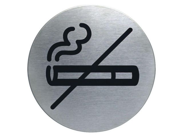 Schild PICTO, Rauchen verboten, selbstklebend, Edelstahl, ø: 83 mm, silber, Druckfarbe: schwarz