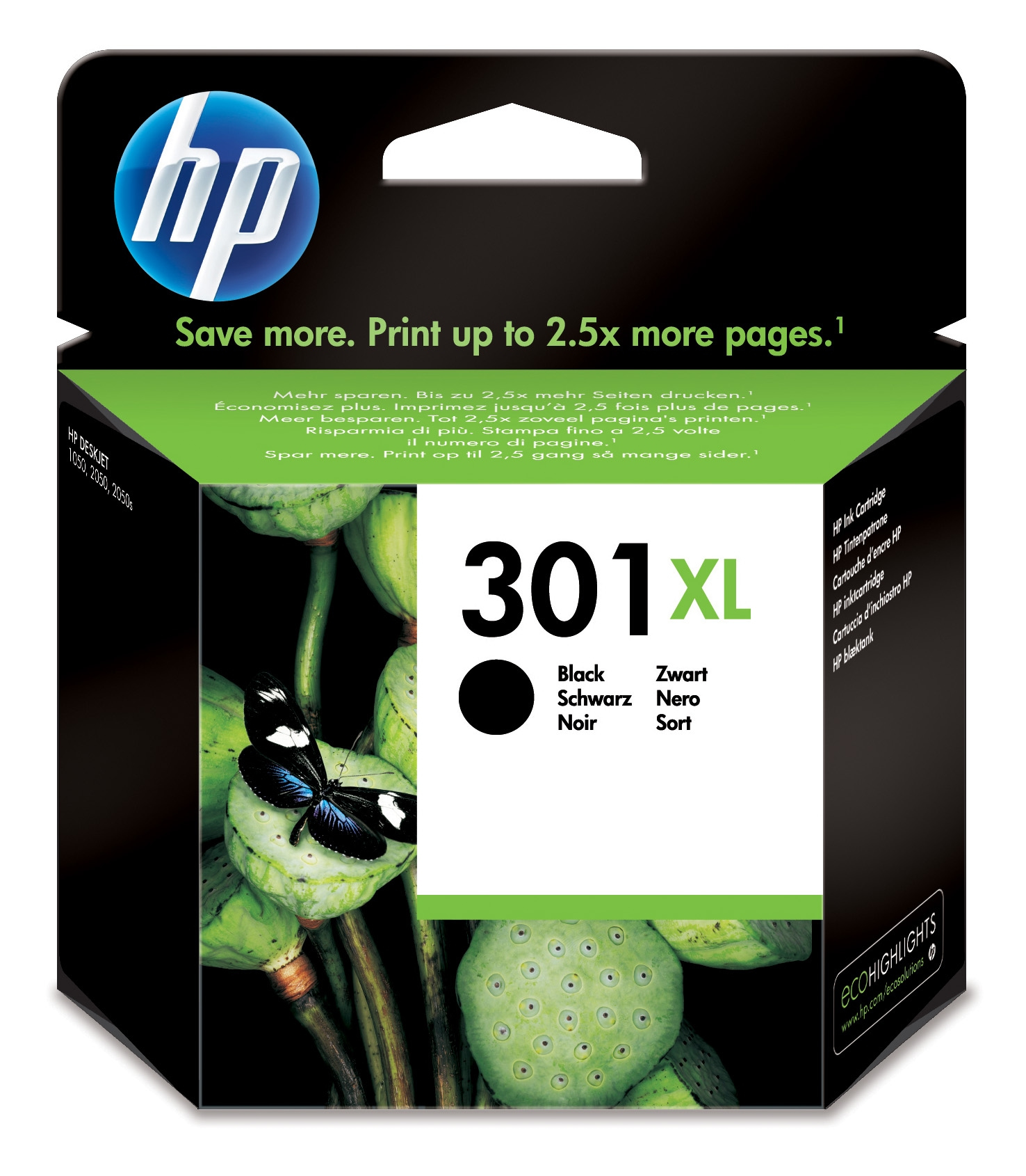  301XL original Ink cartridge CH563EE 301 black high cap 480 pages 1-pack Blister multi tag 301XL