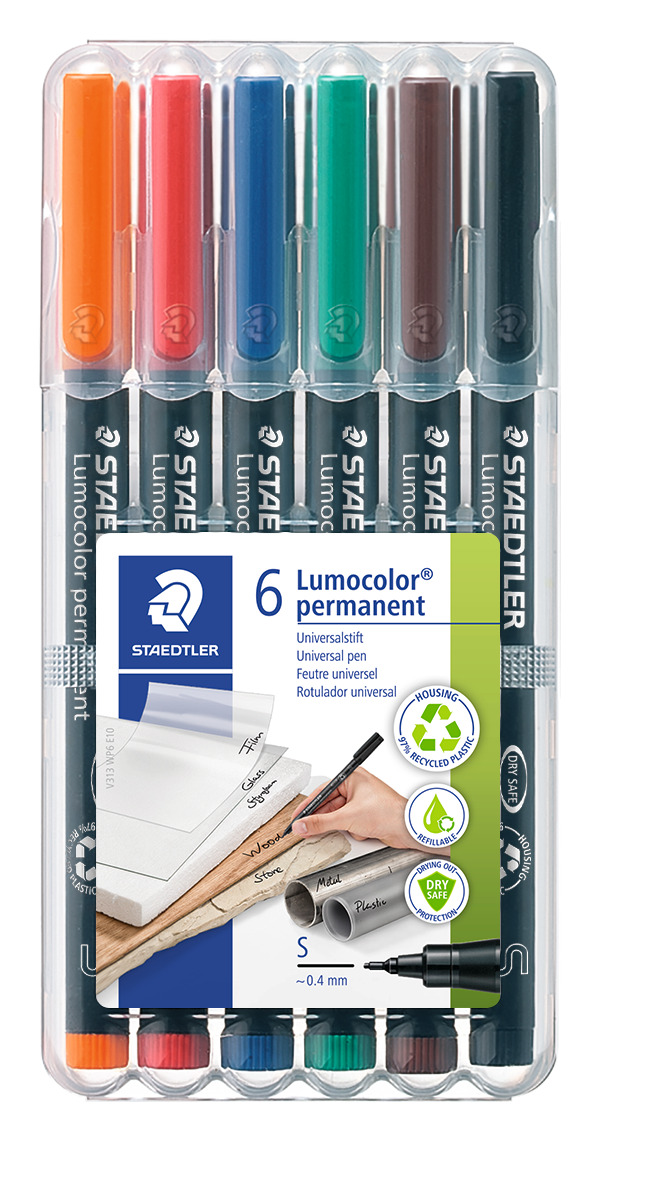 Lumocolor® 313S WP6 Nicht permanente Universalstifte, 0,4 mm, Nachfüllbar, Verschiedene Farben, 6er Pack