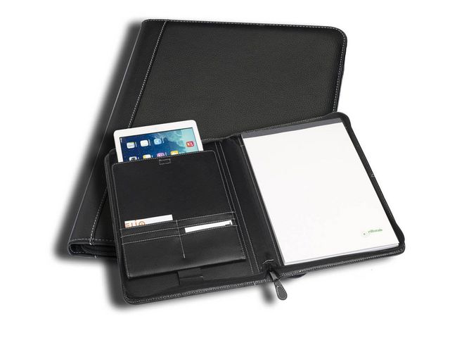 Schreibmappe Geneve iPad Folio A4, schwarze Lederoptik