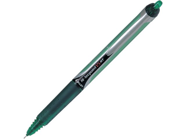 Hi-Tecpoint V5 RT, Tintenroller mit einziehbarer Mine, Extrafeine 0,5-mm-Spitze, Grüner Schaft mit Griff, Grüne Tinte