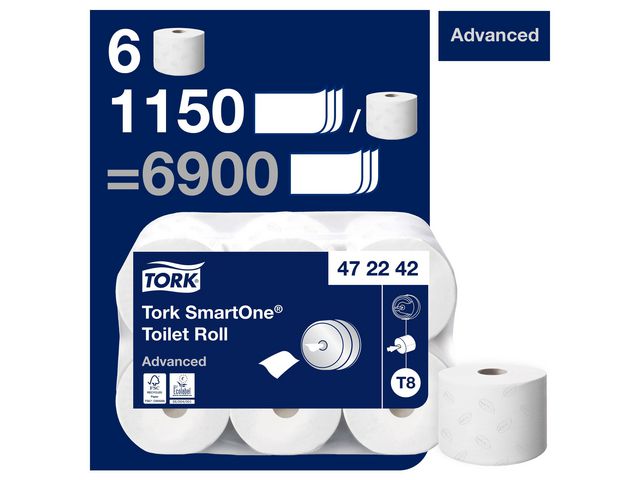 Advanced T8-Jumborolle Toilettenpapier, 2-lagig, 1.150 Blatt, Geprägt, 134 mm, Weiß