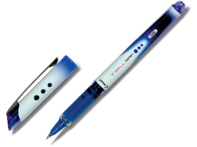V-Ball Grip, Tintenroller, Extrafeine 0,5-mm-Spitze, Blauer Schaft mit Griff, Blaue Tinte