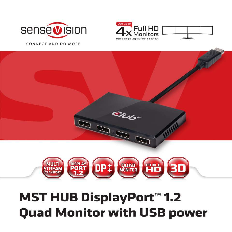 Multi Stream Transport Hub DisplayPort 1.2 Quad Monitor