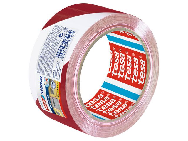Warnband Premium, diagonal gestreift, selbstklebend, 50 mm x 66 m, weiß/rot