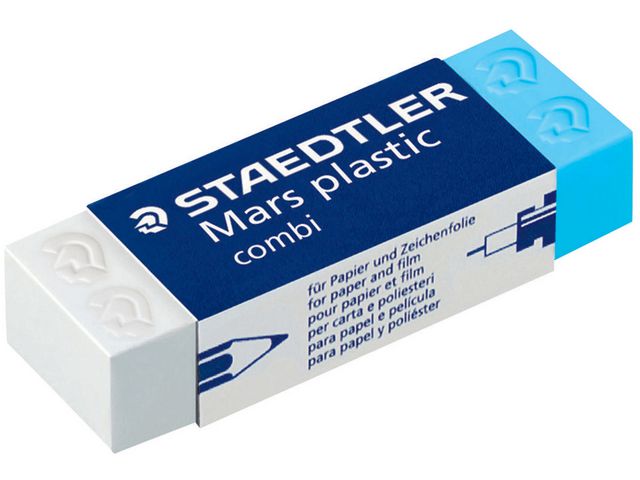 STAEDTLER® Radierer Mars® plastic combi, mit Kartonhülle, Kunststoff, blau/weiß