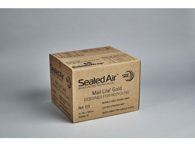 Luftpolstertasche, selbstklebend, Typ: F/3, 220 x 330 mm, Kraftpapier, 80 g/m², gold