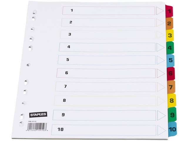 Register, Karton, 170 g/m², 1 - 10, Eurolochung, A4, 10 Blatt, weiß