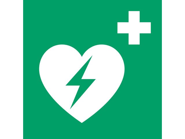 Piktogramm AED, Kunststoff, 200 x 200 mm, Grün, Weiß