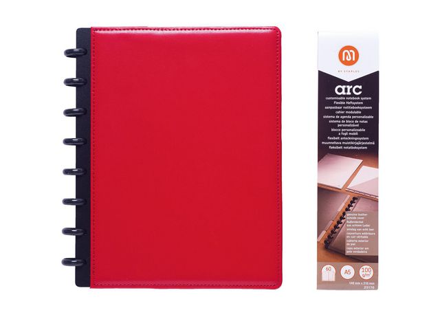 ARC Notizbuch, A5, 60 Blatt, 100 g/m², Liniert, Ledereinband, Rot