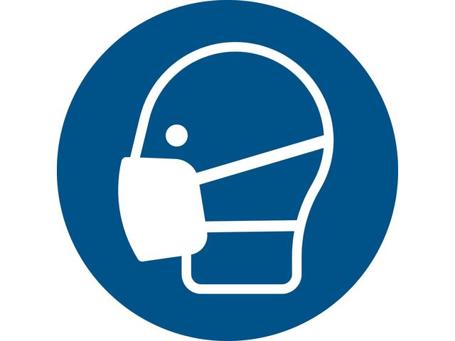 Piktogramm Mundschutz Pflicht, Kunststoff, Durchmesser 200 mm, Blau, Weiß