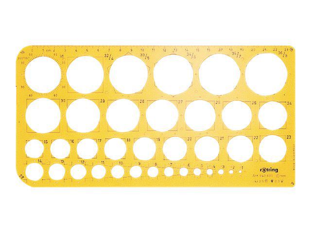 Schablone Kreis, Kreise 1 - 36 mm, Kunststoff, mit Tuschekante, gelb, transparent