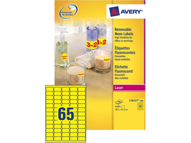 Avery Neon Mini Labels L7651Y - Etiketten - 6500 Etikett(en) - 38.1 x 21.2 mm