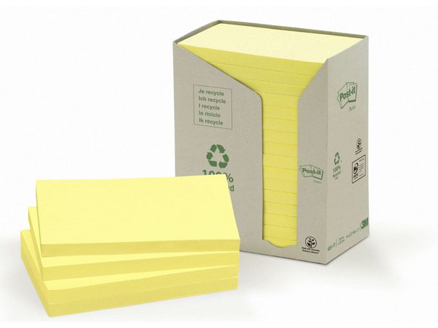 Packung recycelter Sticky Notes, 76 x 127 mm, Gelb, 100 Blatt