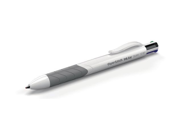 Mehrfarbkugelschreiber InkJoy™ Quatro RT, Einweg, Druckmechanik, M, Schaftfarbe: weiß, Schreibfarbe: schwarz/rot/blau/grün