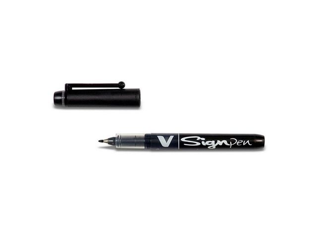 Faserschreiber V Sign Pen, mit Kappe, 0,6 mm, Schaftfarbe: in Schreibfarbe, Schreibfarbe: schwarz