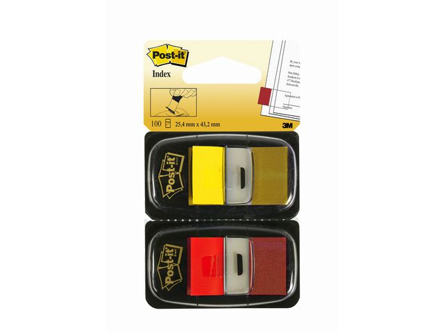 Haftstreifen Mittelgroß 25,4 x 43,2 mm Rot und Gelb 2 Pack mit je 50 Stück mit Spendern 680-RY2