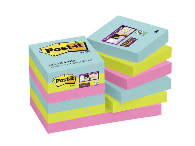 Block mit Super Sticky Notes, 48 x 48 mm, Miami Colour Collection, 90 Blatt