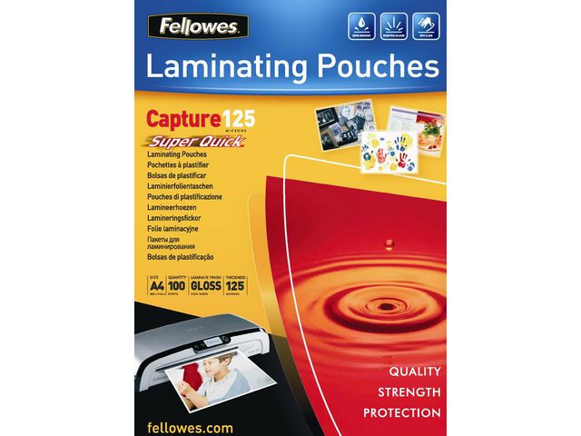 Fellowes Laminating Pouches SuperQuick Capture 125 micron - 100er-Pack - glänzend - A4 - Taschen für Laminierung