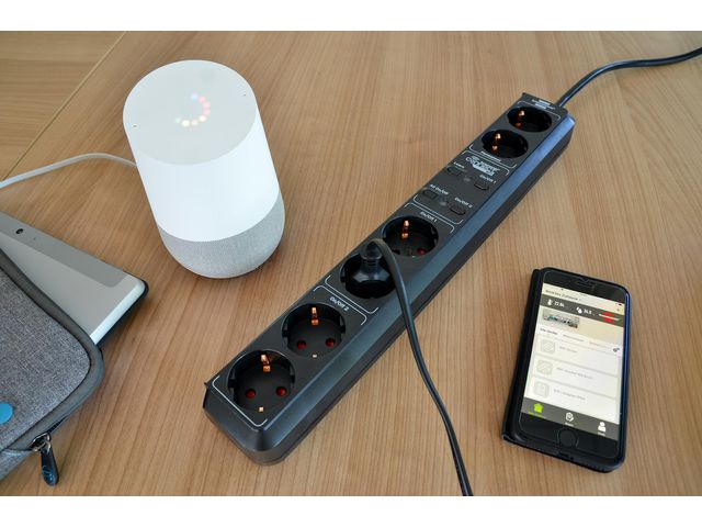 Eco Line WiFi Steckdosenleiste, 6-fach, Sprachsteuerung mit Google Assistant und Alexa, Schwarz