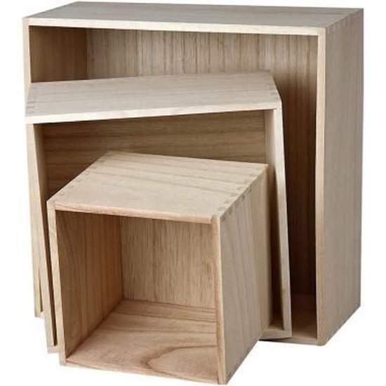 Holzdose, quadratisch offen 3 Größen/Pk3