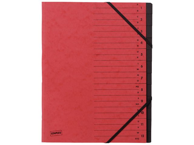 Ordnungsmappe, Karton, Eckspanngummi, A4, 12 Fächer, rot