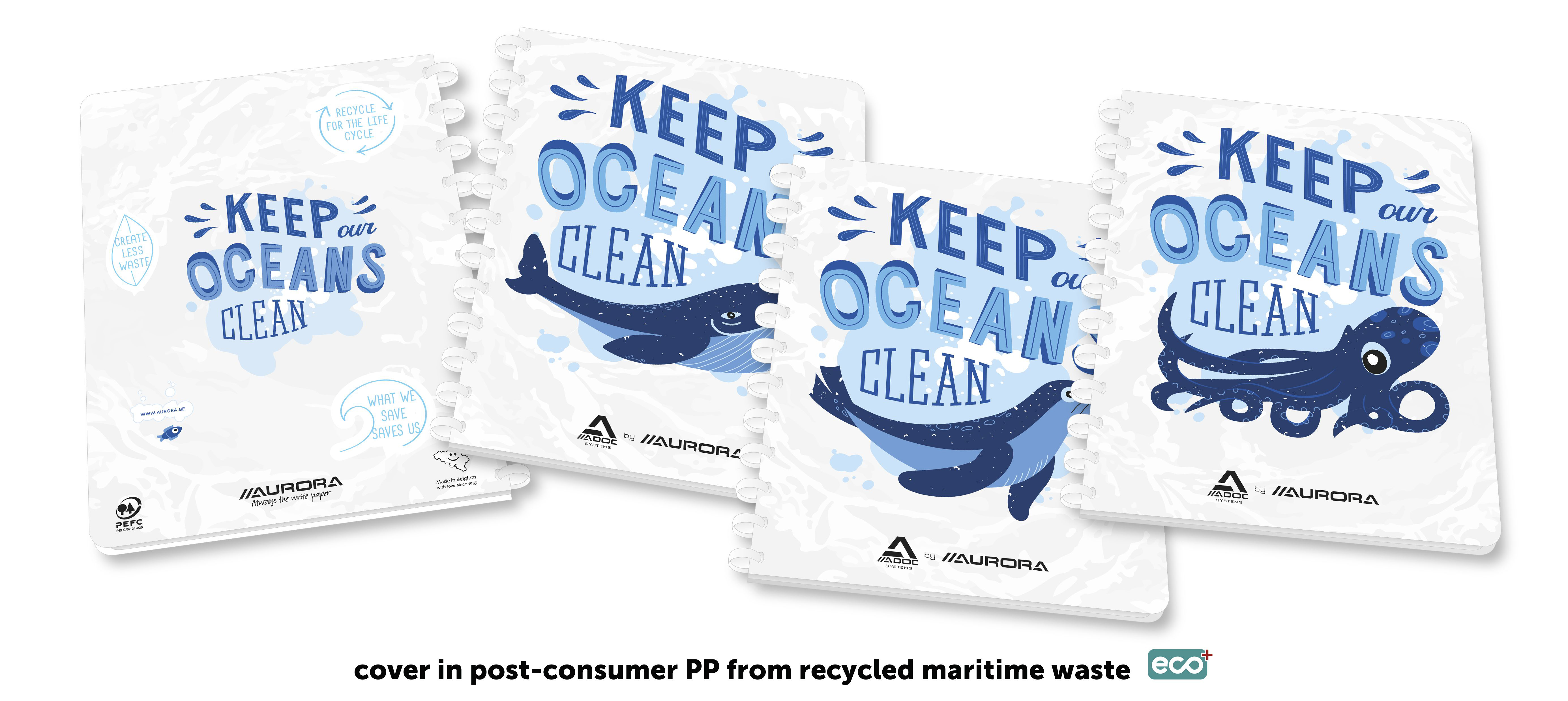 Ocean Waste Plastics Notitieboek A4 Geruit Wit/Blauw