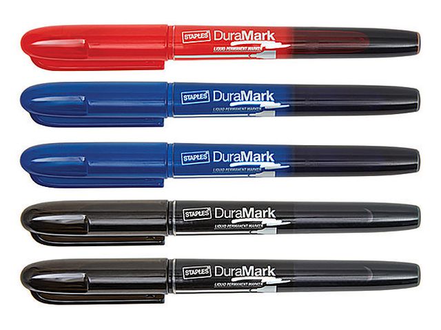 DuraMark Permanentmarker mit Flüssigtinte, Rundspitze, 1-3 mm, ungiftige Tinte, verschiedene Farben: Schwarz, Blau und Rot