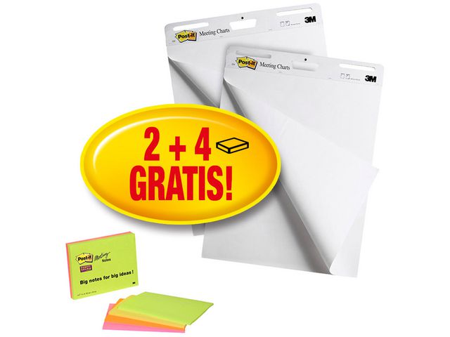 Super Sticky Flipchart Schreib-Pad, 559P, 2 + 4 Gratis-Besprechungsnotizen, 635 x 762 cm, 30 Blatt, Weiß