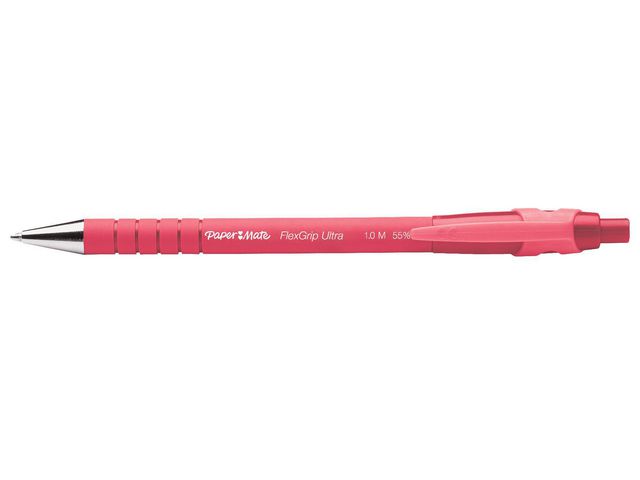 Flexgrip Ultra, Druckkugelschreiber, Mittelstarke 1-mm-Spitze, Roter Gummischaft mit Griff, Rote Tinte