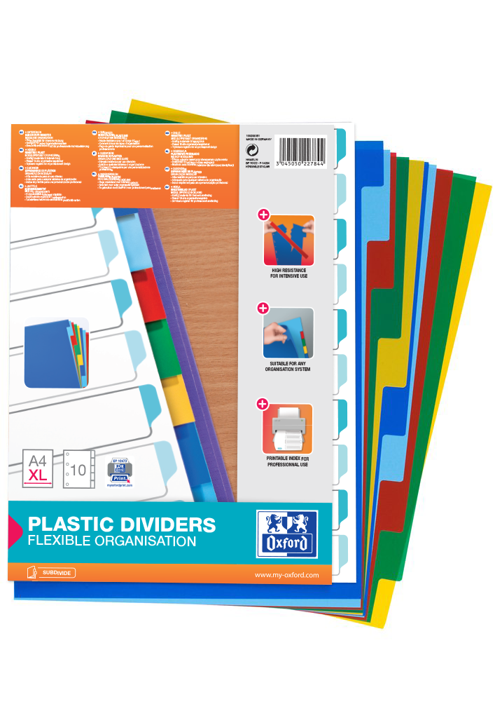 Blanko-Trennblätter aus Polypropylen, 10 Blatt, A4+, Verschiedene Farben