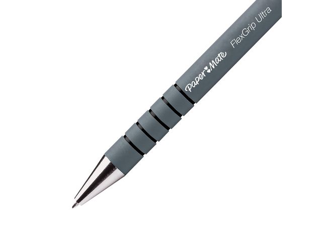 Flexgrip Ultra, Druckkugelschreiber, Mittelstarke Spitze, Grauer Schaft mit Griff, Schwarze Tinte
