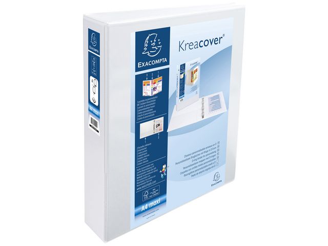 Kreacover® Ringbuch 4 D-Ringe 50 mm A4 Maxi 460 Blatt Außenseiten und Rücken personalisierbar Karton mit Polypropylen-Beschichtung Weiß
