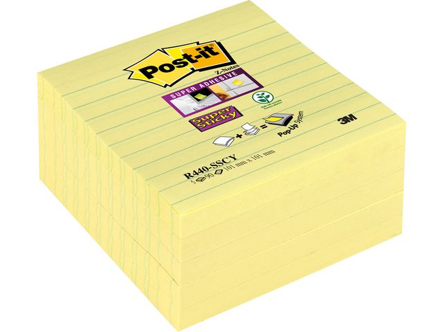 Block mit Super Sticky Z-Notes, liniert, 101 x 101 mm, Gelb, 5er-Pack, 90 Blatt