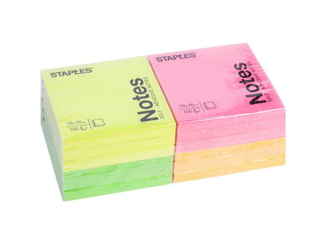 Haftnotiz stickies™ neon, 76 x 76 mm, 4farbig sortiert, 100 Blatt
