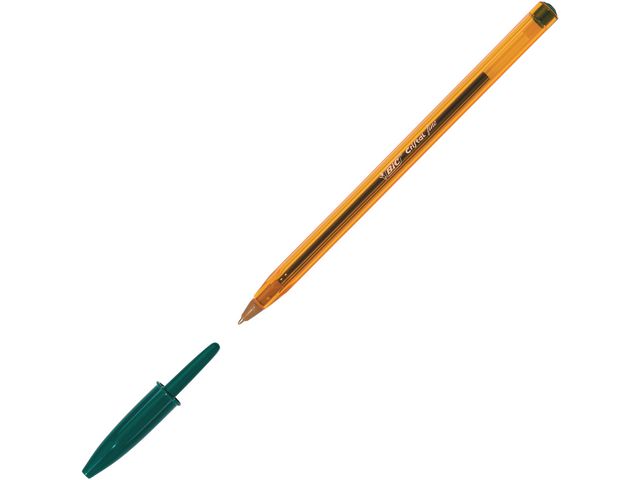 Kugelschreiber, Cristal®, 0,35 mm, Schaftfarbe: orange, transparent, Schreibfarbe: grün