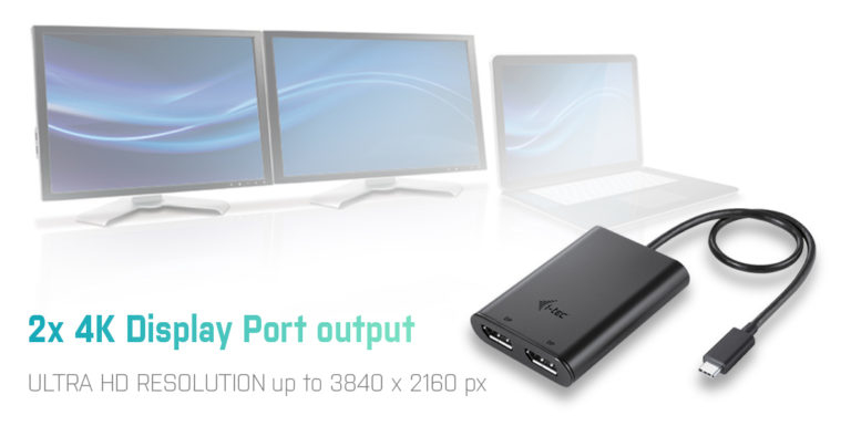I-TEC USB C to Dual DisplayPort VideoAdapter 2x DisplayPort 4K Ultra HD compatible with Thunderbolt 3