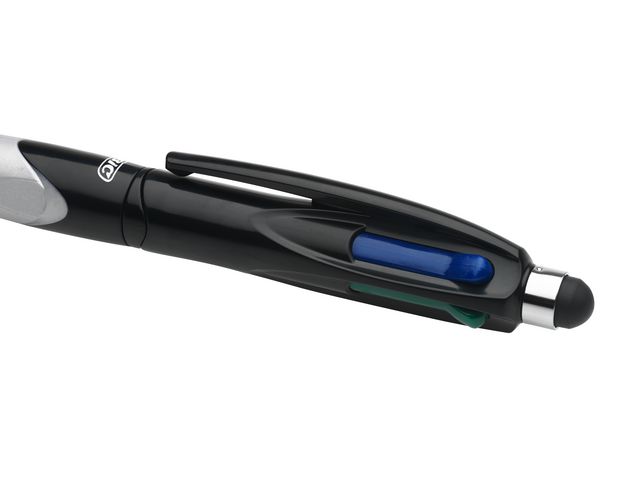 Mehrfarbkugelschreiber 4Colours™ STYLUS, nachfüllbar, Druckmechanik, 0,4 mm, Schreibfarbe: schwarz/rot/blau/grün