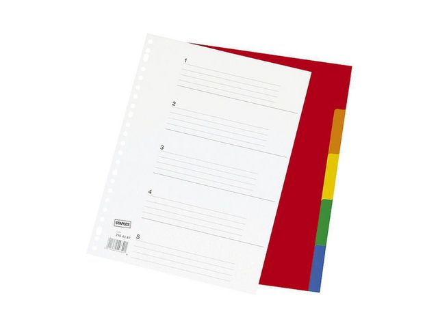 Register, PP, 0,12 mm, blanko, A4, volle Höhe, 5 Blatt, 5farbig
