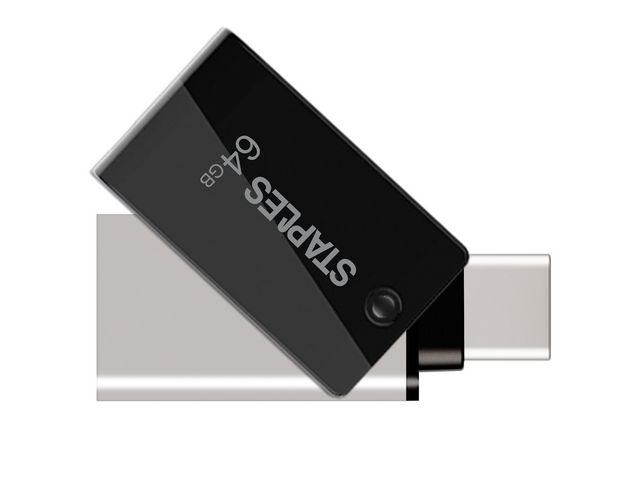 Dual-Flash-Laufwerk USB-C und 3.1, Schwenkdesign, 64 GB, Schwarz