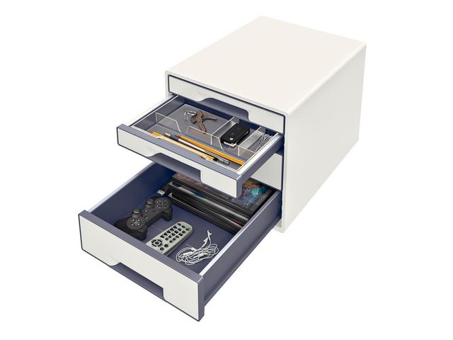 WOW Cube Schubladenbox, A4 Maxi, 4 Schubladen, 287 x 270 x 363 mm, Weiß und Grau