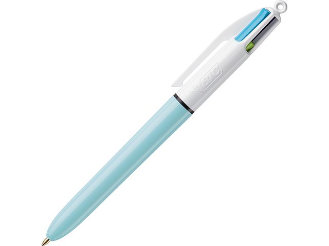 Mehrfarbkugelschreiber, 4Colours™ Fashion, nachfüllbar, Druckmechanik, M, 0,4 mm, Schaftfarbe: hellgrün/weiß, Schreibfarbe: türkisblau/lila/pink/pastellgrün